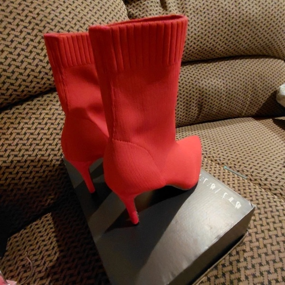 Red Stretch Sock Stiletto Ankle Boots